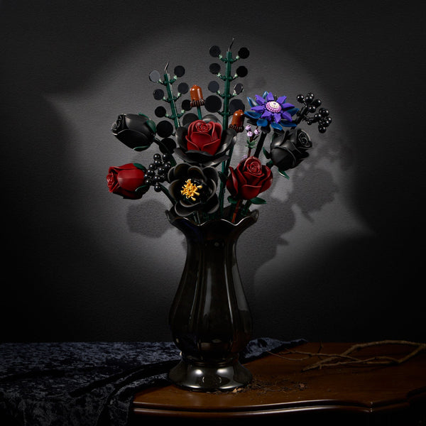 Gothic flower bouquet built from blocks, in a black vase - dark roses that never wilt - Petaloo