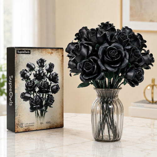 Black Rose Bouquet Kit – 12 black roses DIY building blocks assembled by Petaloo