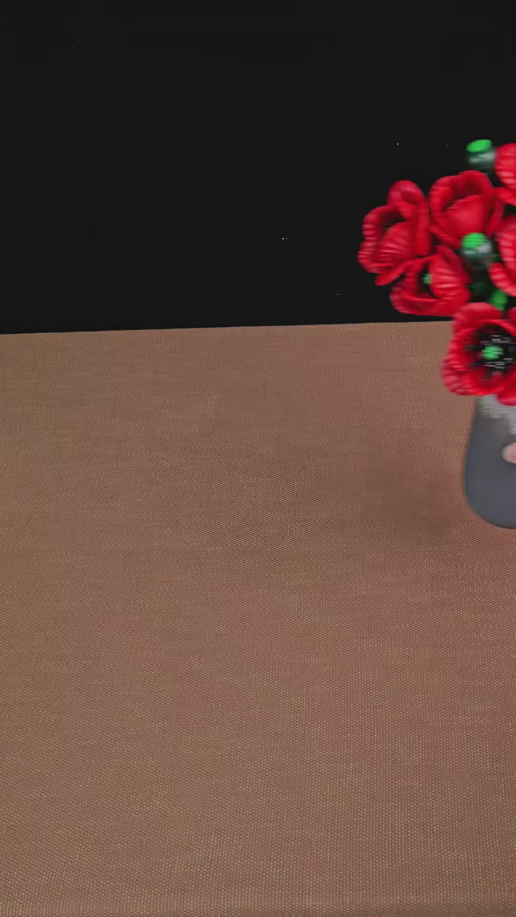 Video of the Red Poppy Bouquet Kit - sixteen red poppies built by hand from 576 blocks, shown finished and in detail. August's birth flower, permanent.