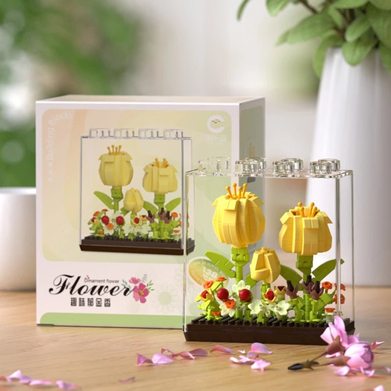 Yellow Tulip DIY acrylic flower building block kit - Petaloo