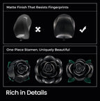 Matte finish detail of the black rose blocks and one-piece stamen construction