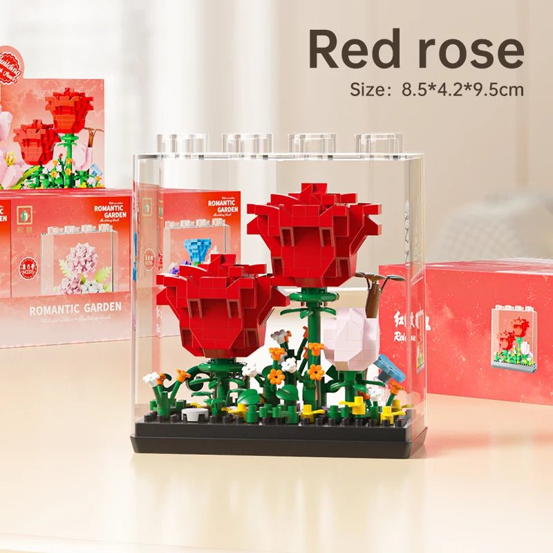 Red Rose building blocks in acrylic display frame – Petaloo
