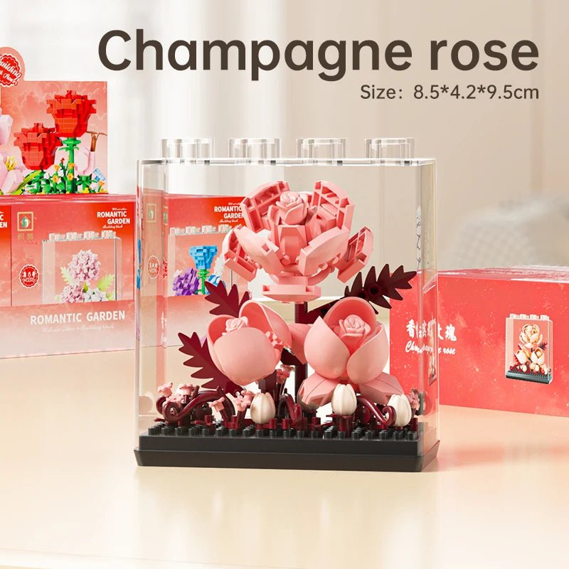 Champagne Rose building blocks in display frame – Petaloo Bloom Display Kit