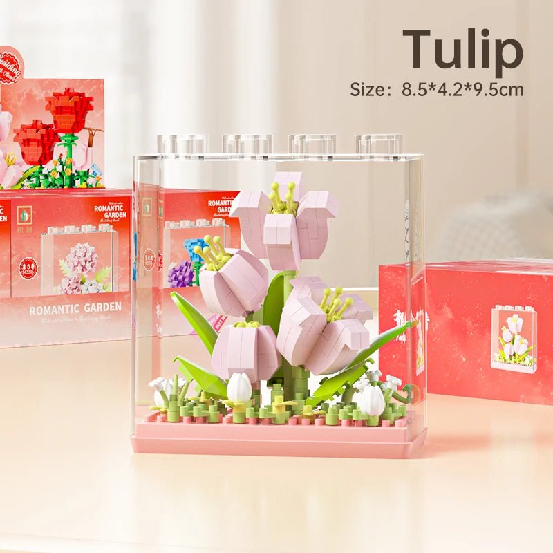 Tulip building blocks in display frame – Petaloo Bloom Display Kit