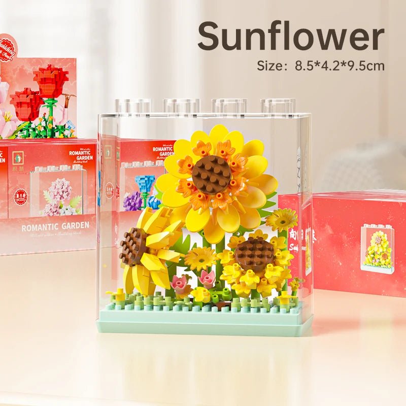 Sunflower building blocks in acrylic display frame – Petaloo