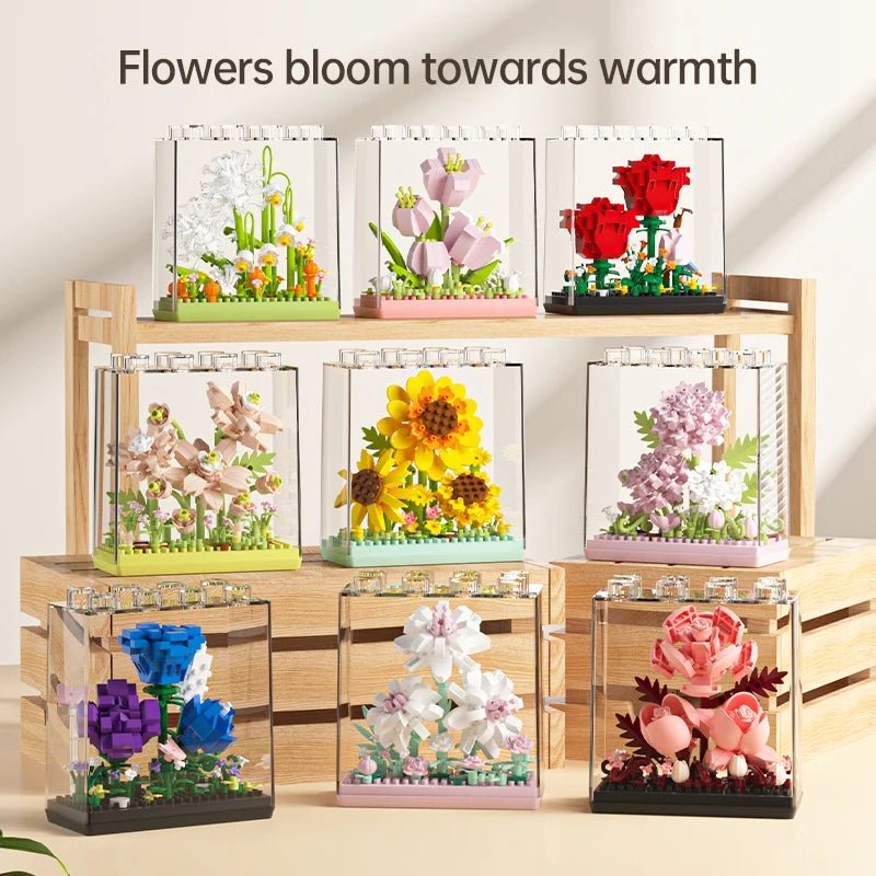 Champagne Rose and Gardenia building blocks in display frame – Petaloo gift kit