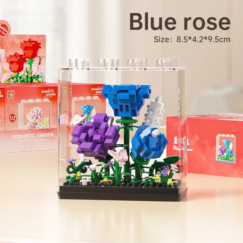 Blue Rose building blocks in display frame – Petaloo Bloom Display Kit