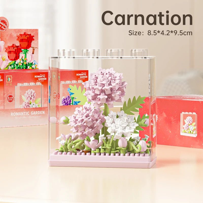 Carnation building blocks in display frame – Petaloo Bloom Display Kit