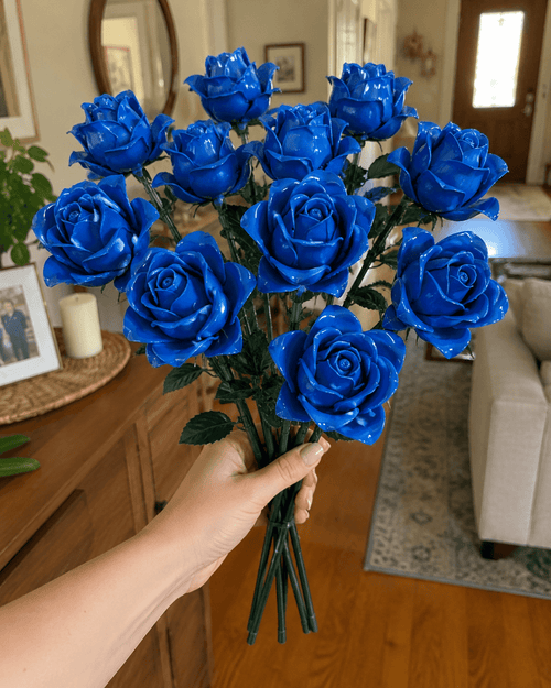 Blue Rose Bouquet Kit – close-up detail of blue rose building blocks by Petaloo
