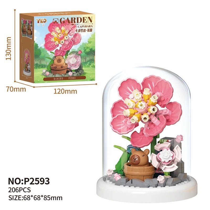 Pink Peony Capybara Garden – DIY flower building blocks gift set by Petaloo
