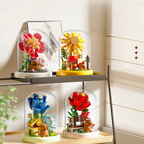 Petaloo Capybara Garden Kit – 4 seasonal flower designs in glass dome