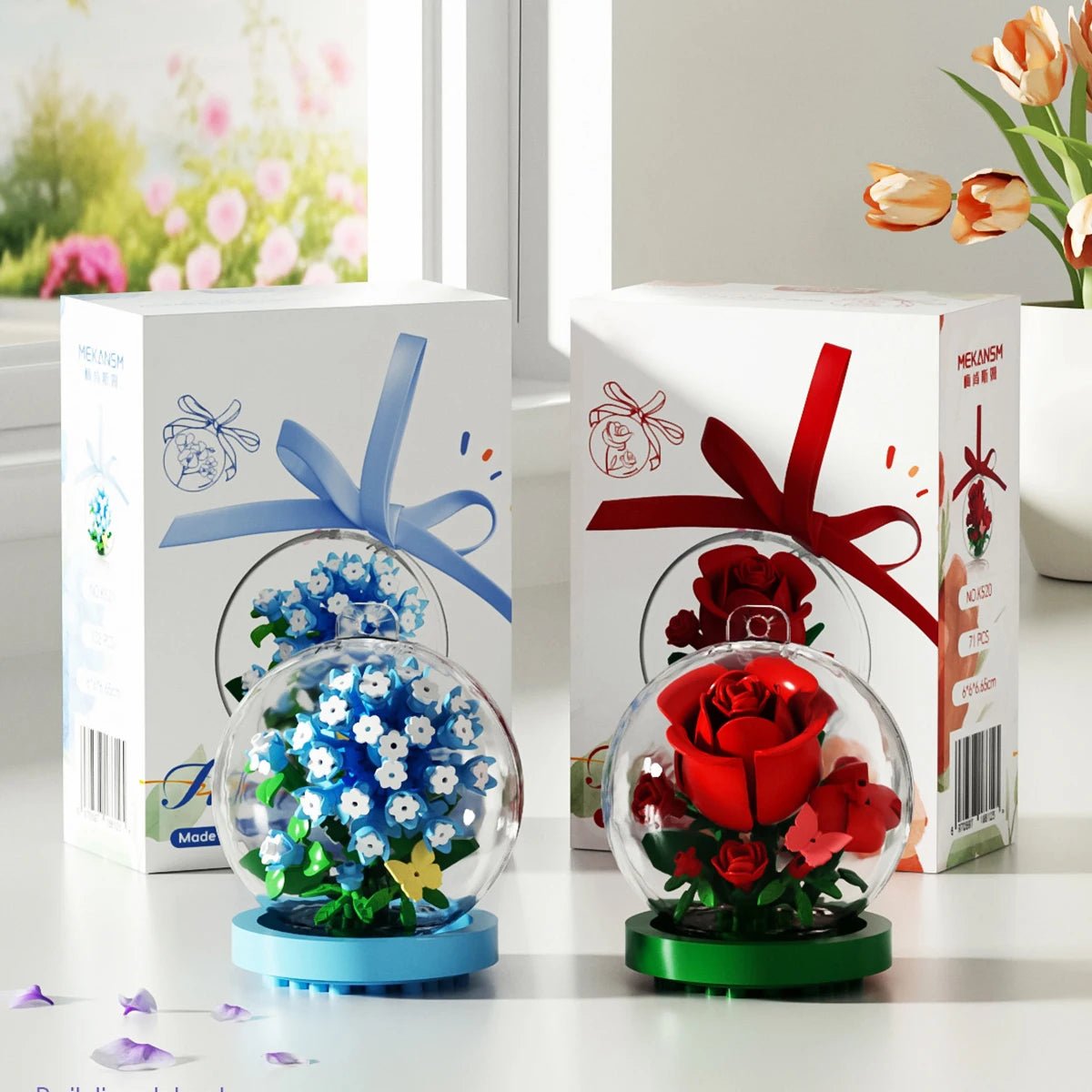 Crystal bouquet flower building block kit details - Petaloo
