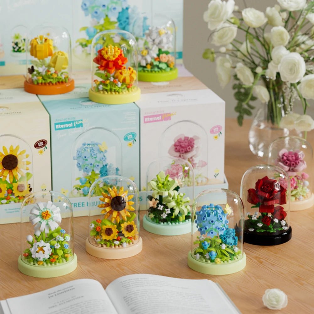 Eternal Bonsai Kit – assorted flower bouquets in glass dome building blocks