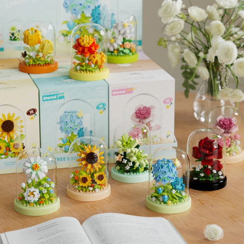 Eternal Bonsai Kit – assorted flower bouquets in glass dome building blocks