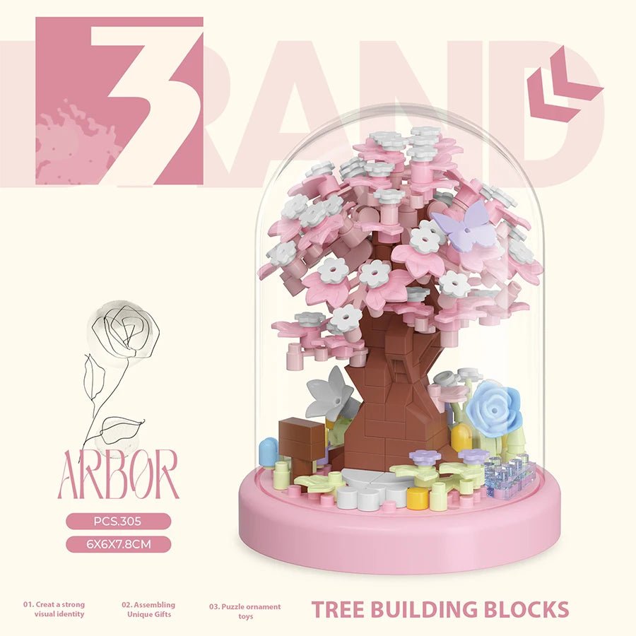 Cherry Blossom Sakura Treehouse building blocks in glass dome – Petaloo