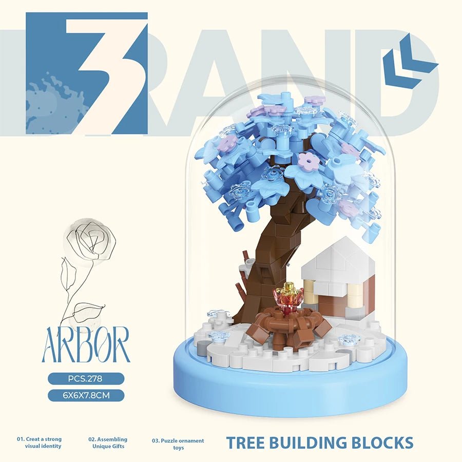 Winter Blue Treehouse building blocks in glass dome – Petaloo