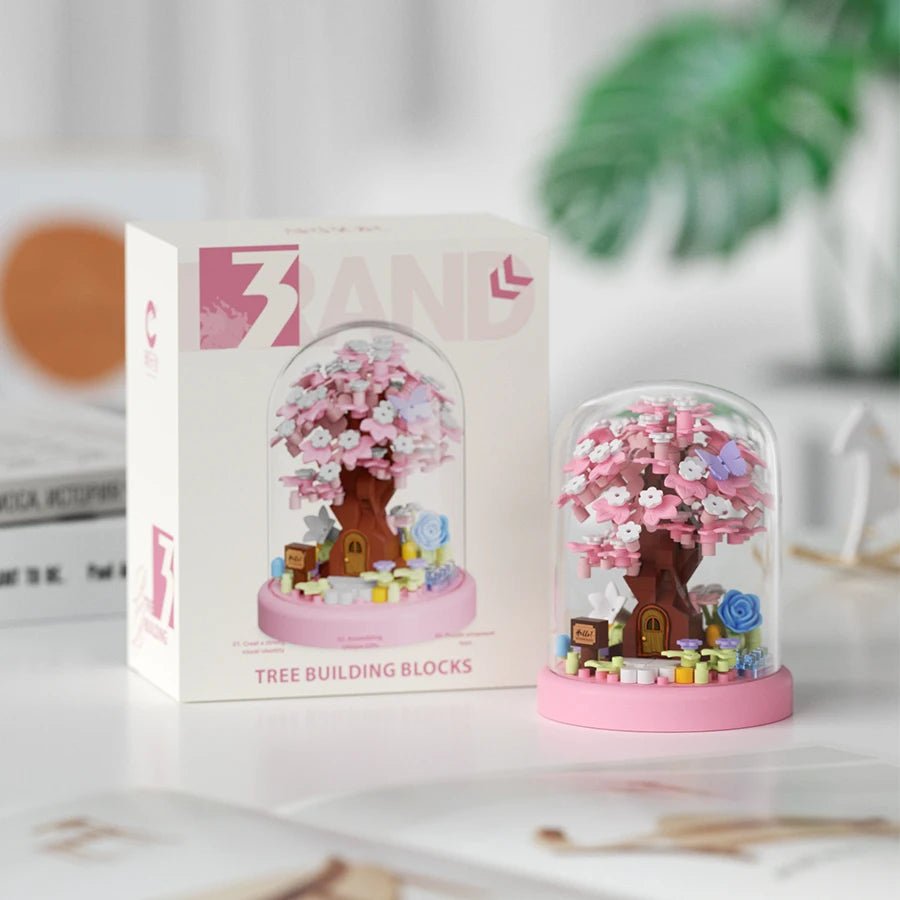 Cherry Blossom Sakura tree building blocks in glass dome – Petaloo gift kit