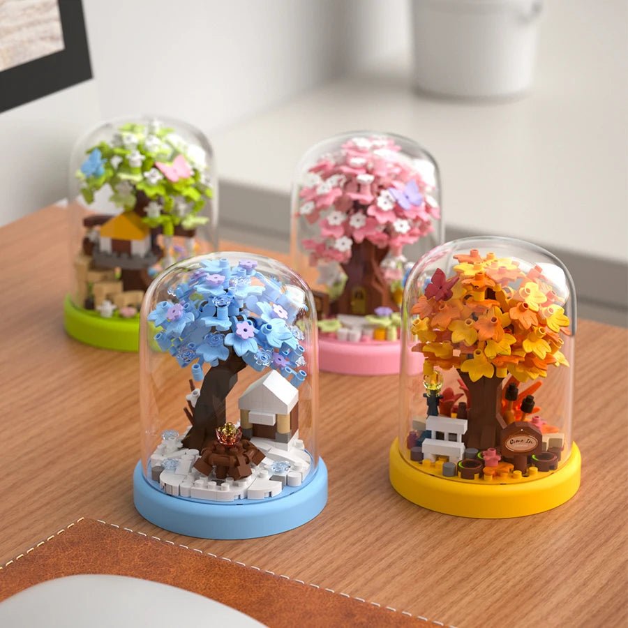Four Seasons Blossom Treehouse Kit – DIY sakura building blocks in glass dome by Petaloo