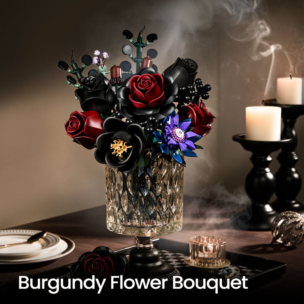 Gothic bouquet as dark floral home decor with candles - Petaloo