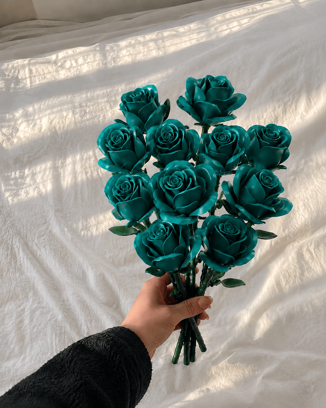 Green Rose Bouquet Kit – close-up detail of green rose building blocks by Petaloo
