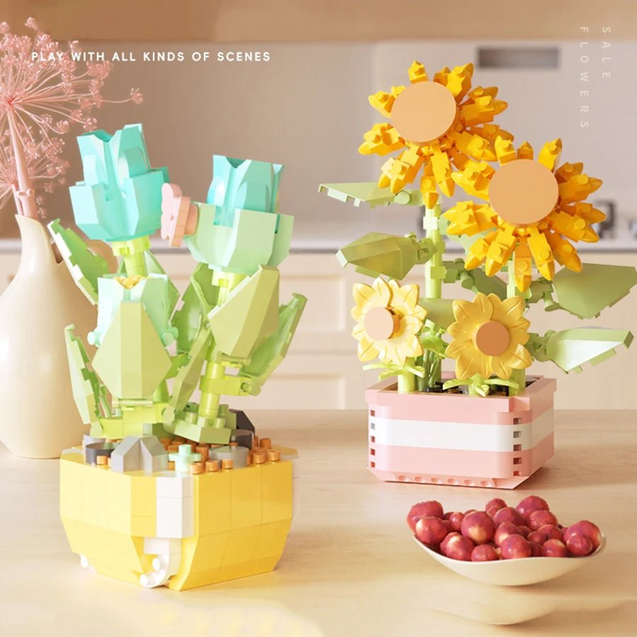Petaloo mini garden building blocks – 12 flower varieties in decorative pot