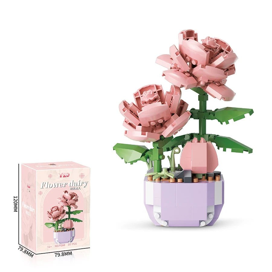 Pink Peony DIY flower building block kit - Petaloo