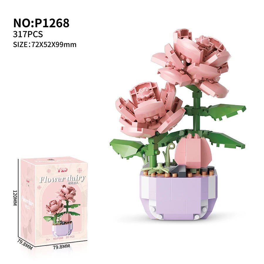 Pink Peony DIY flower building block kit - Petaloo