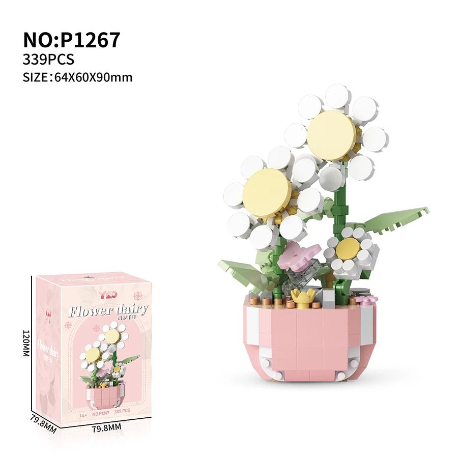 White Daisy DIY flower building block kit - Petaloo