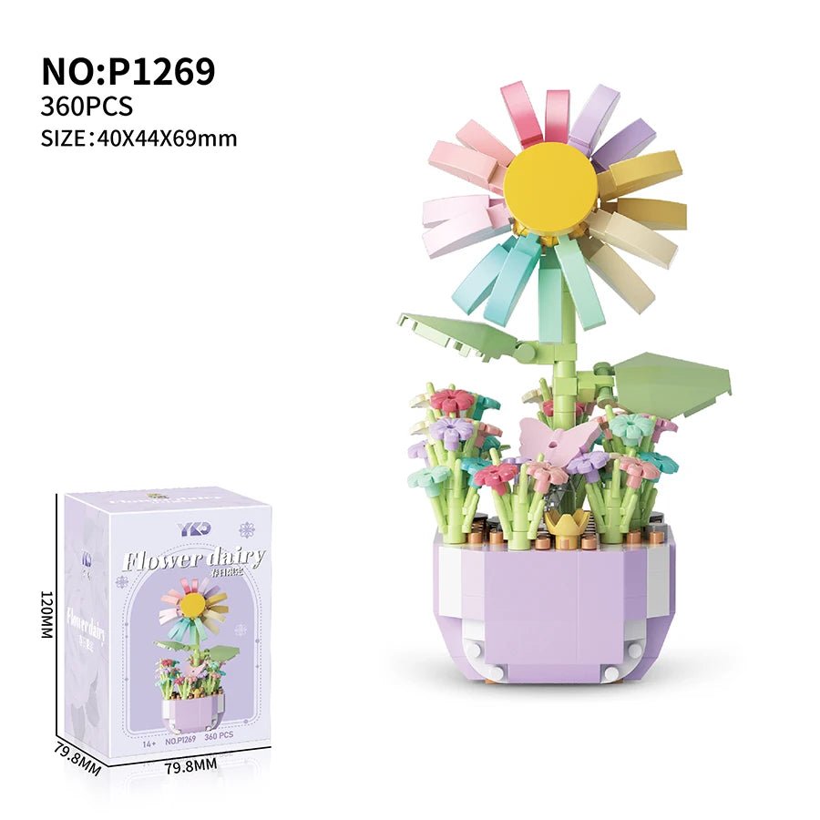Rainbow Windmill Daisy DIY flower building block kit - Petaloo