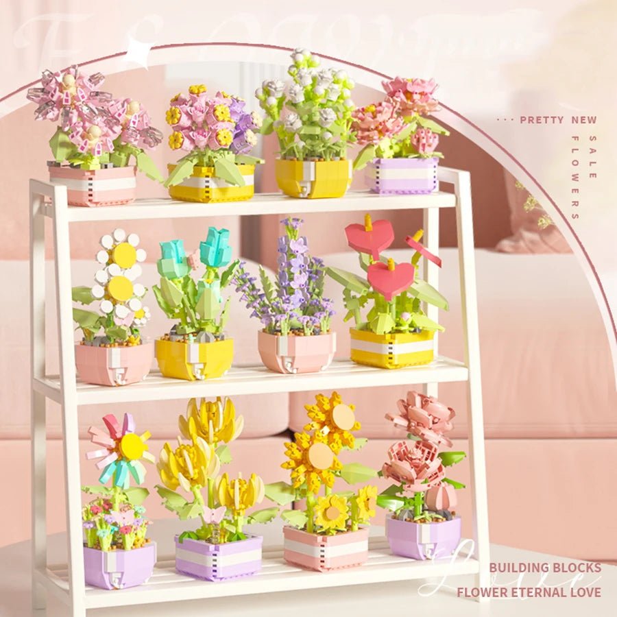 Petaloo Mini Garden Pot Kit – assorted flower building blocks for desk decor