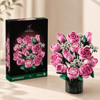 Pink Rose Bouquet Kit DIY building blocks – 12 roses 789 pieces – Petaloo