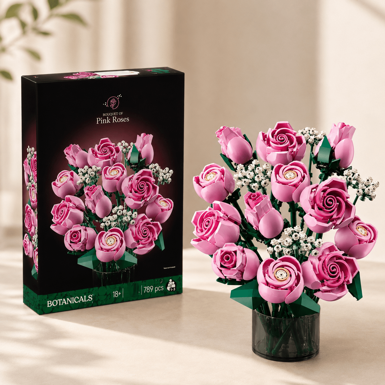 Pink Rose Bouquet Kit DIY building blocks – 12 roses 789 pieces – Petaloo