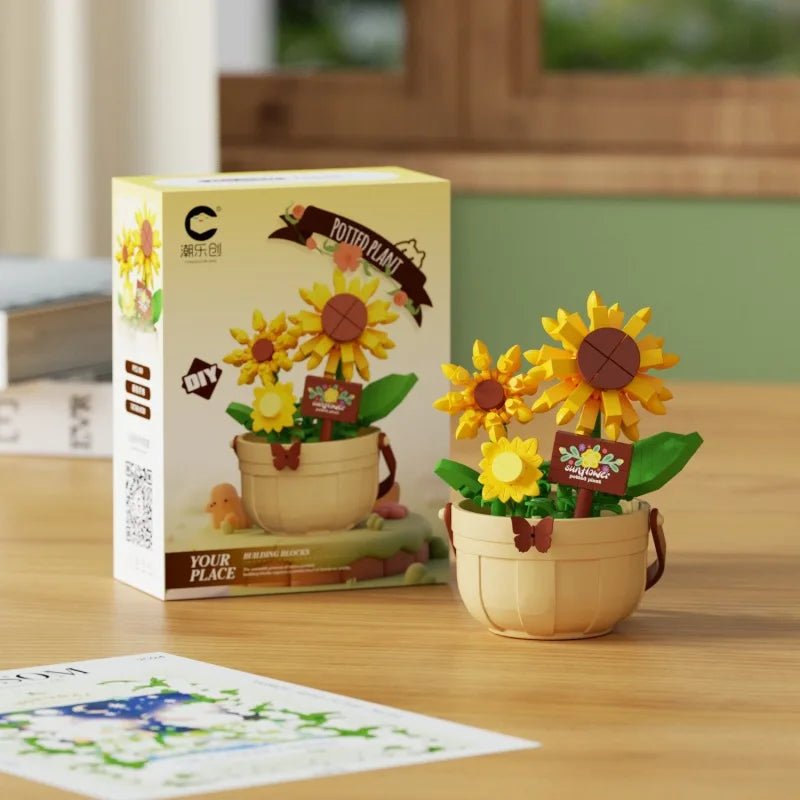 Sunflower DIY potted flower building block kit - Petaloo