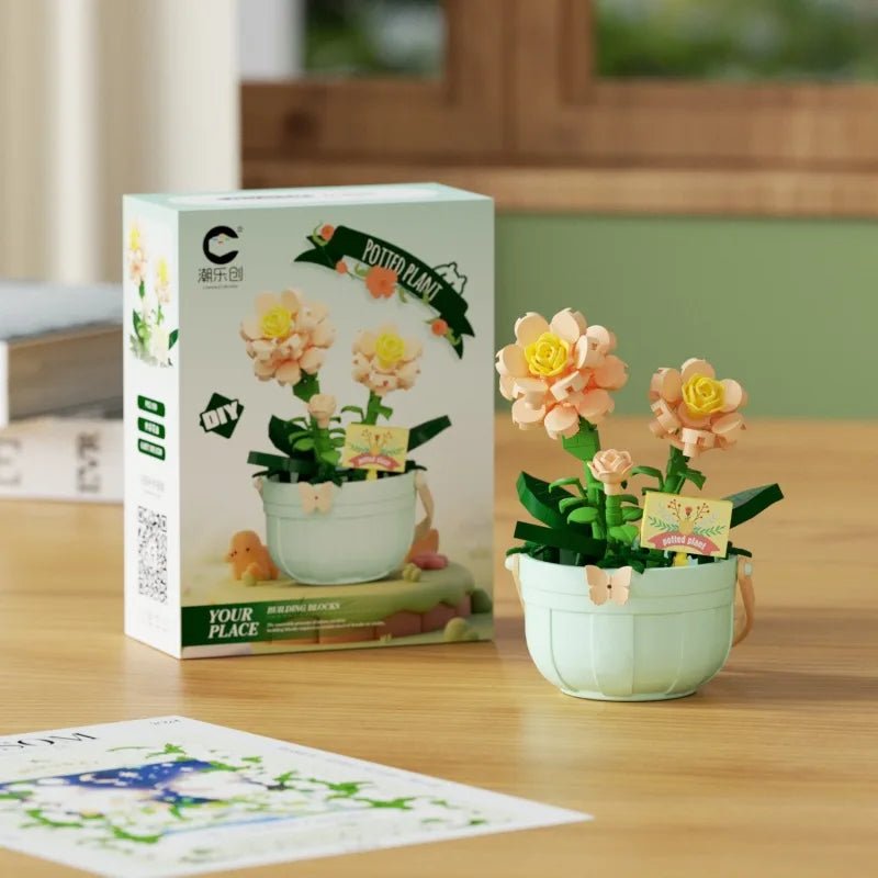 Peach Blossom DIY potted flower building block kit - Petaloo
