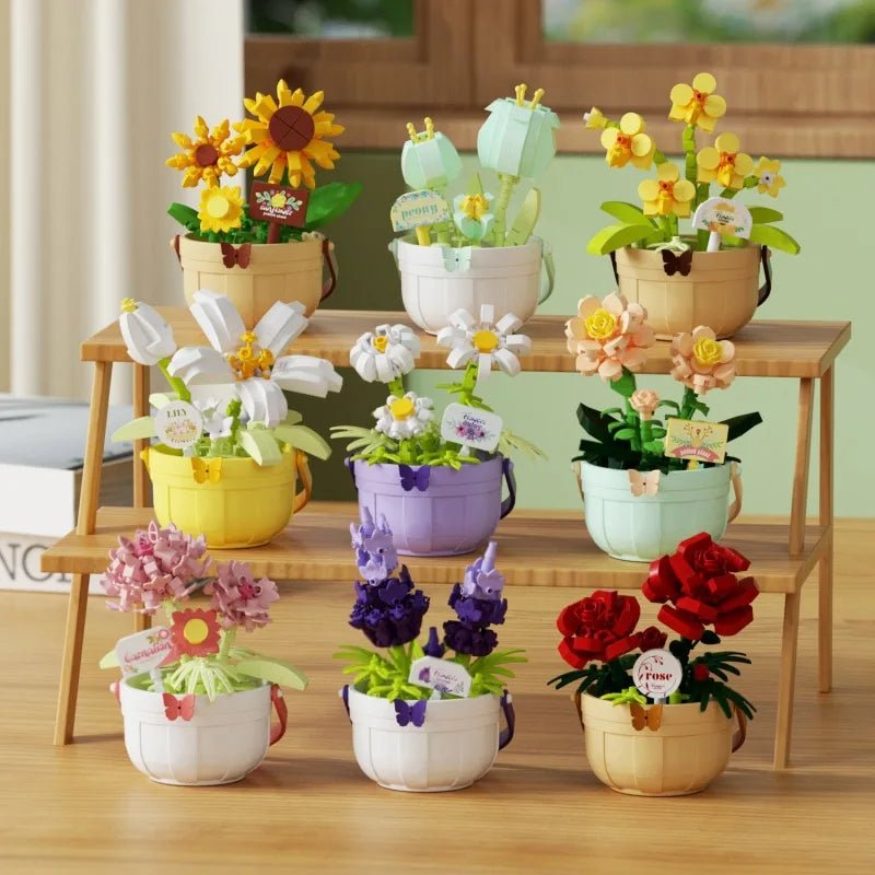 DIY potted flower building block kit complete view - Petaloo
