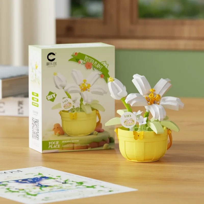 White Lily DIY potted flower building block kit - Petaloo