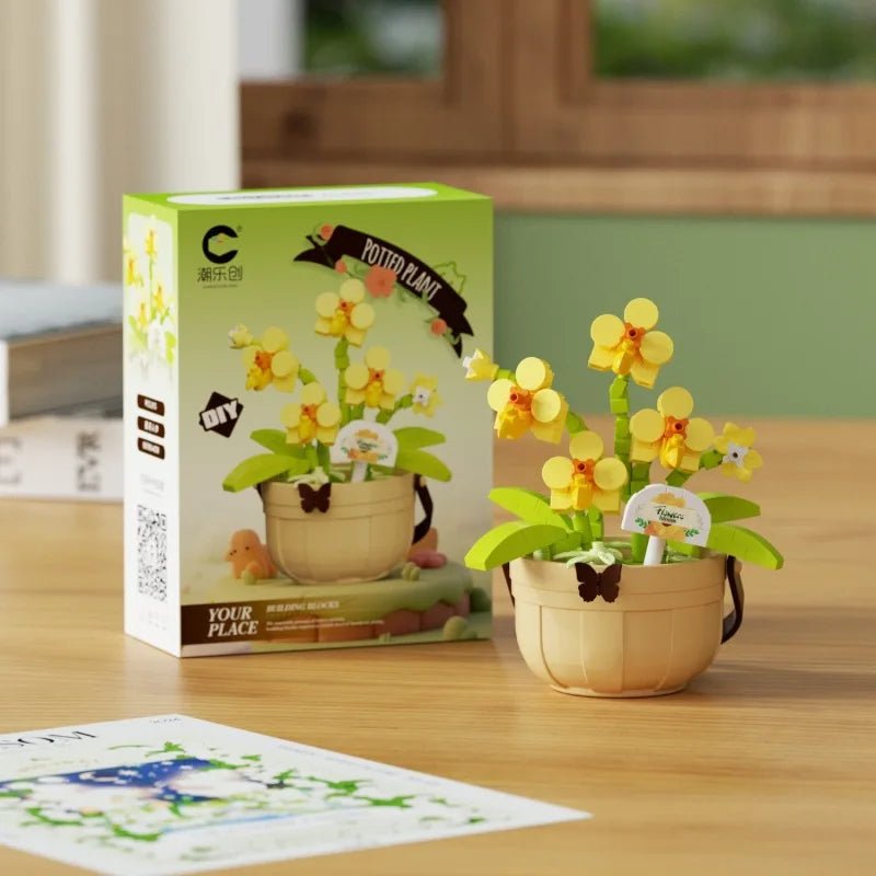 Yellow Daffodil DIY potted flower building block kit - Petaloo
