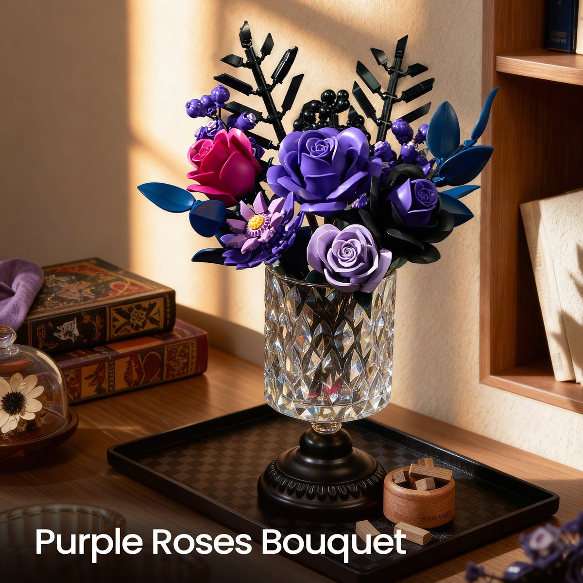 Purple rose bouquet displayed in a glass vase as home decor - Petaloo