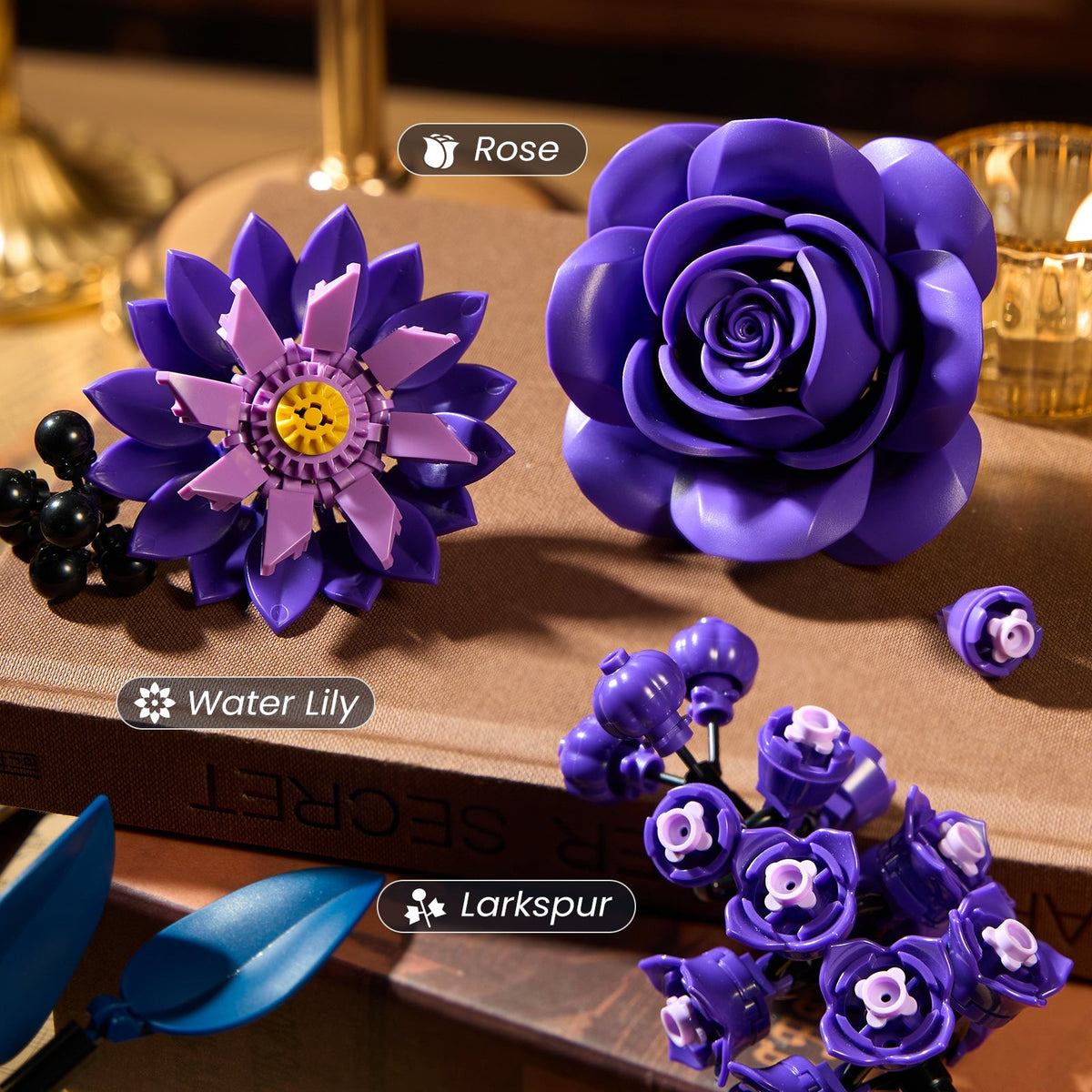 Detail of the individual purple flowers, petals and botanical pieces - Petaloo