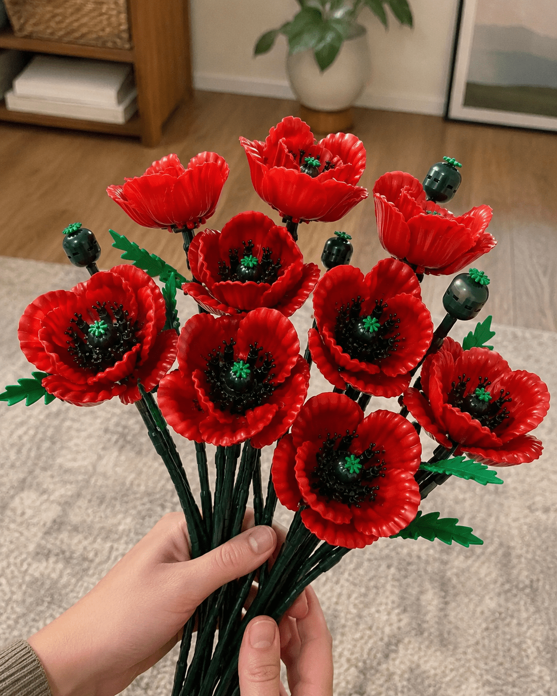 Red Poppy Bouquet Kit – close-up detail of red poppy building blocks by Petaloo