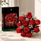 Red Rose Bouquet Kit DIY building blocks – 12 roses 822 pieces – Petaloo