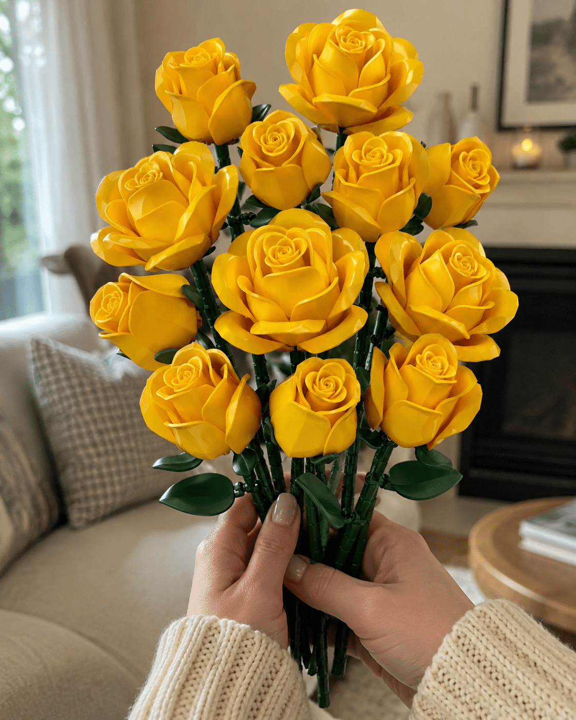 Yellow Rose Bouquet Kit – close-up detail of yellow rose building blocks by Petaloo